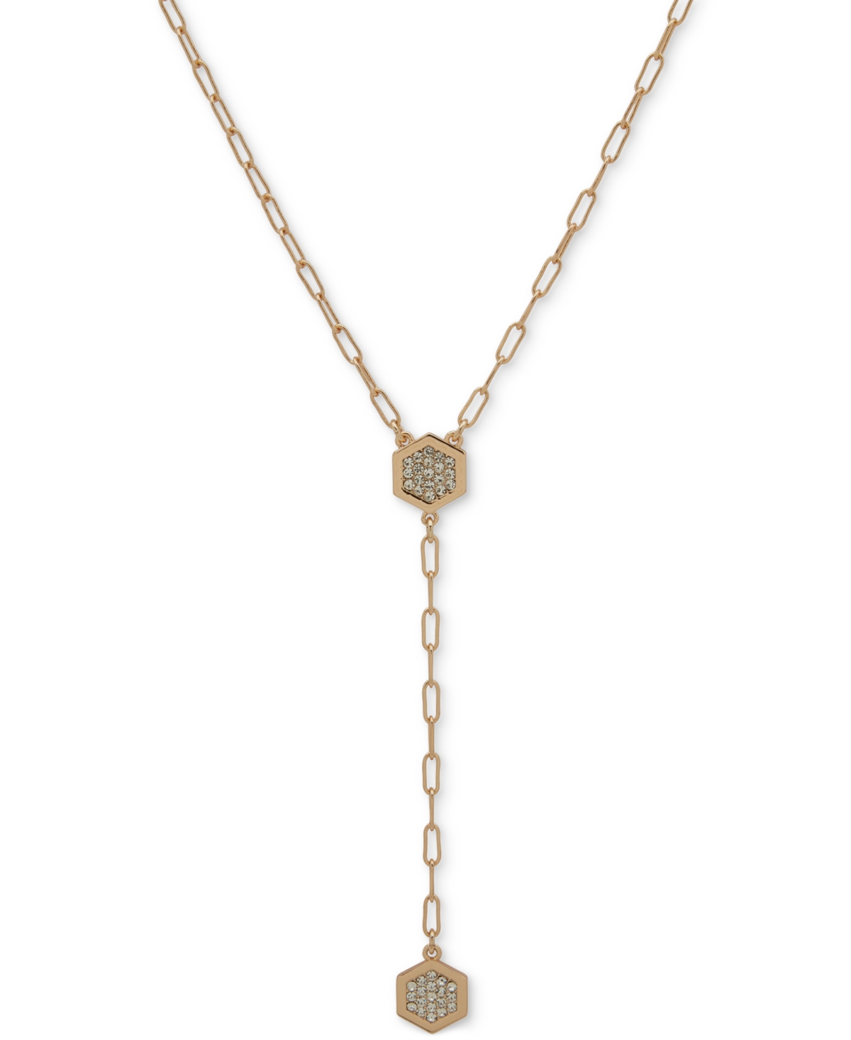Gold-Tone Crystal Pave Hexagon Lariat Necklace, 16" + 3" extender - Silver
