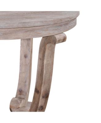 End Table with Pedestal Base & Cabriole Legs, Stone Whitewash Finish, Traditional Accent for Living Room