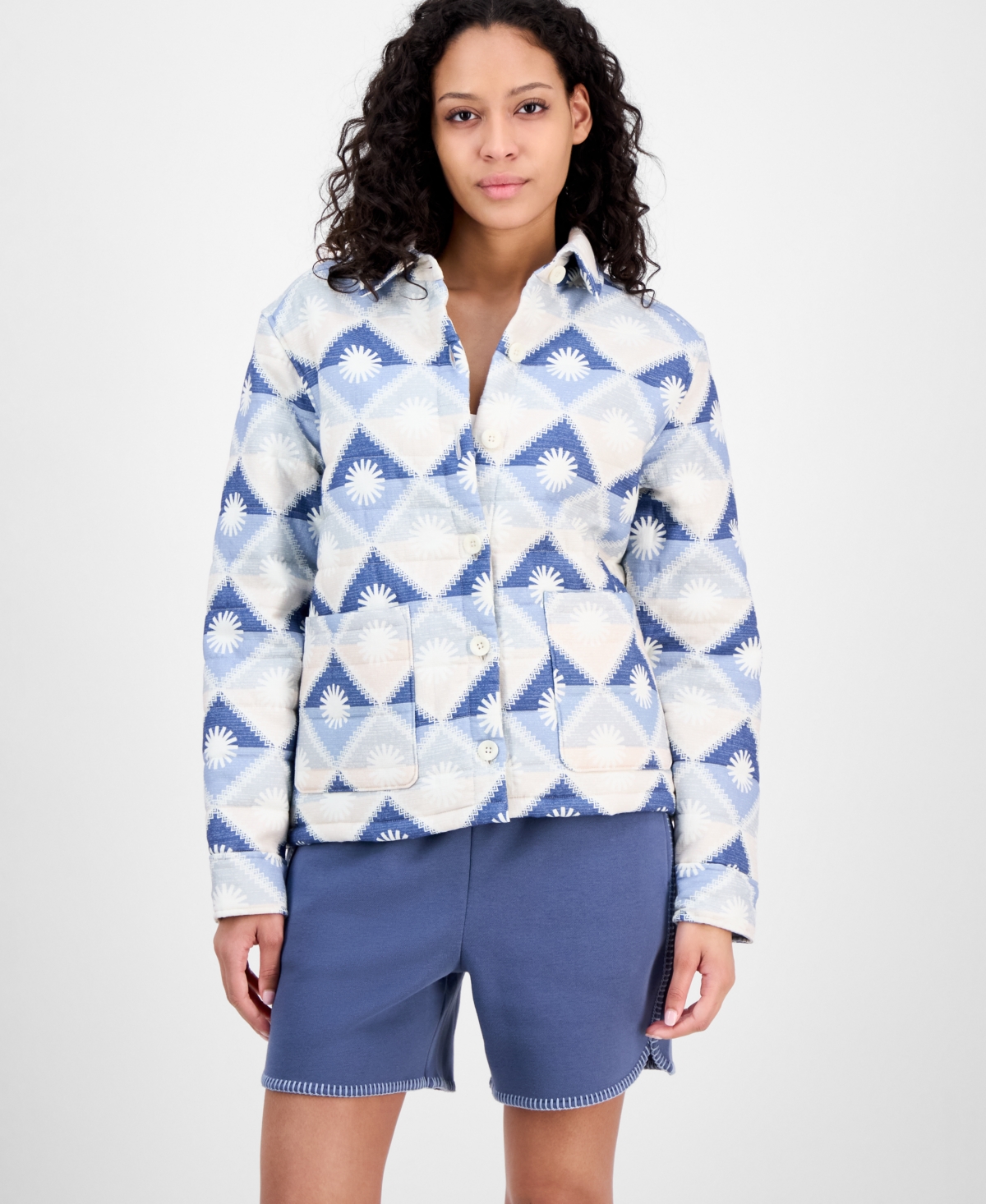 Shop Ugg Women's Quilted Sun Shirt Jacket In Desert Blue Multi