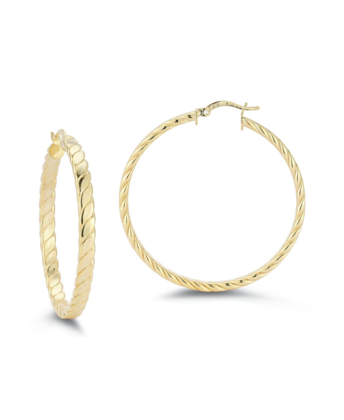 14K Gold Plated Sterling Silver Large Flat Twist Hoops - Gold