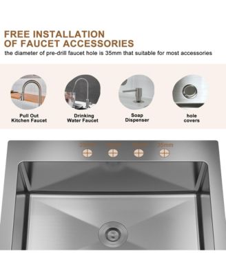 33" L x 22" W Single Bowl Stainless Steel Topmount Kitchen Sink with Accessories
