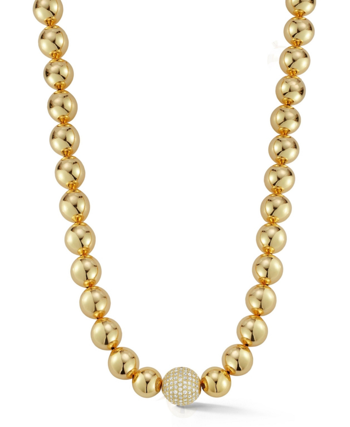 Rhodium Plated Statement Pave Ball Chain Necklace - Gold