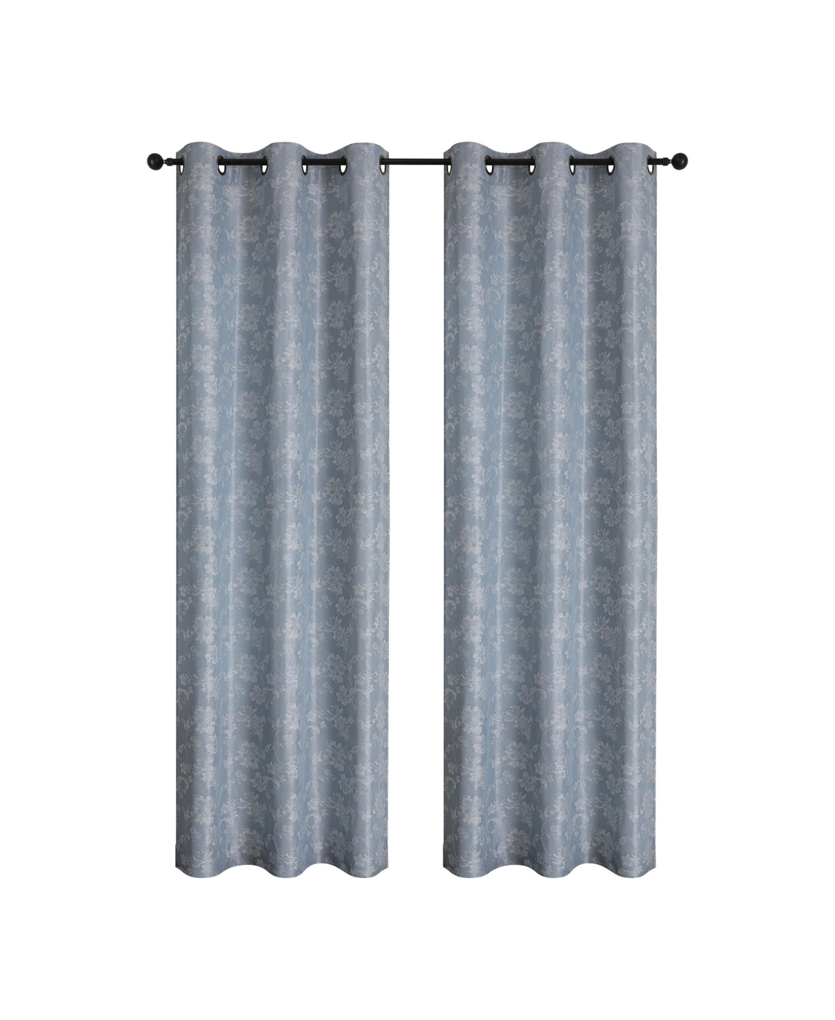 2 Piece Versailles Floral Grommet Top Window Curtain Panels - Blue