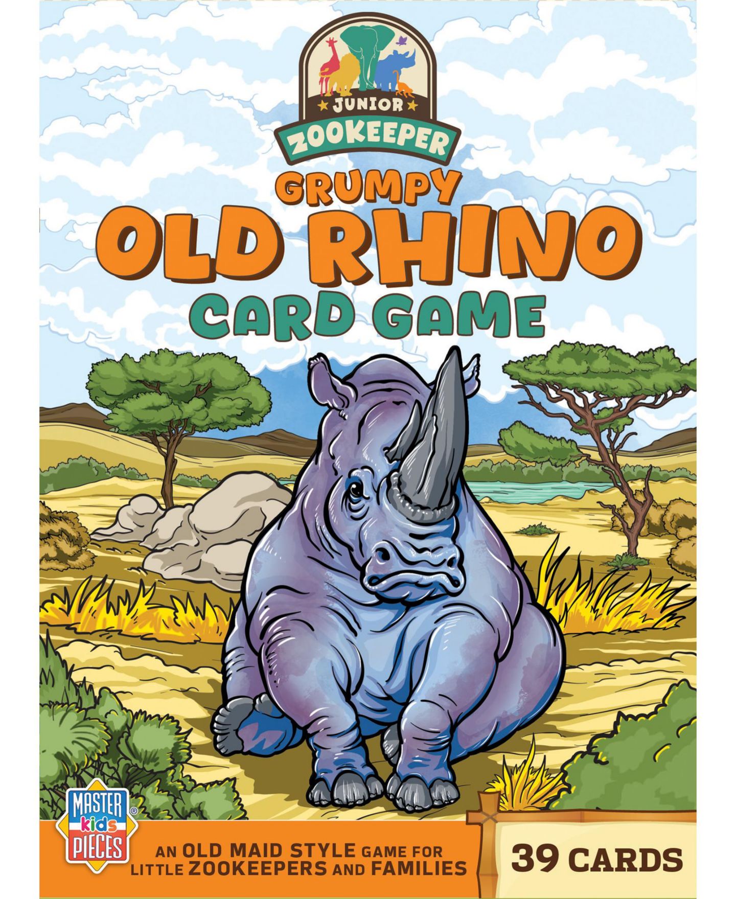 Детская карточная игра MasterPieces Puzzles Jr. Zookeeper Grumpy Old Rhino Card Game, 39 Cards, от 4 лет — фото 1