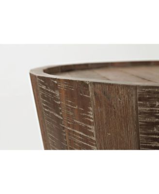 1-Pc Solid Acacia Wood Wire-Brushed Drum End Table