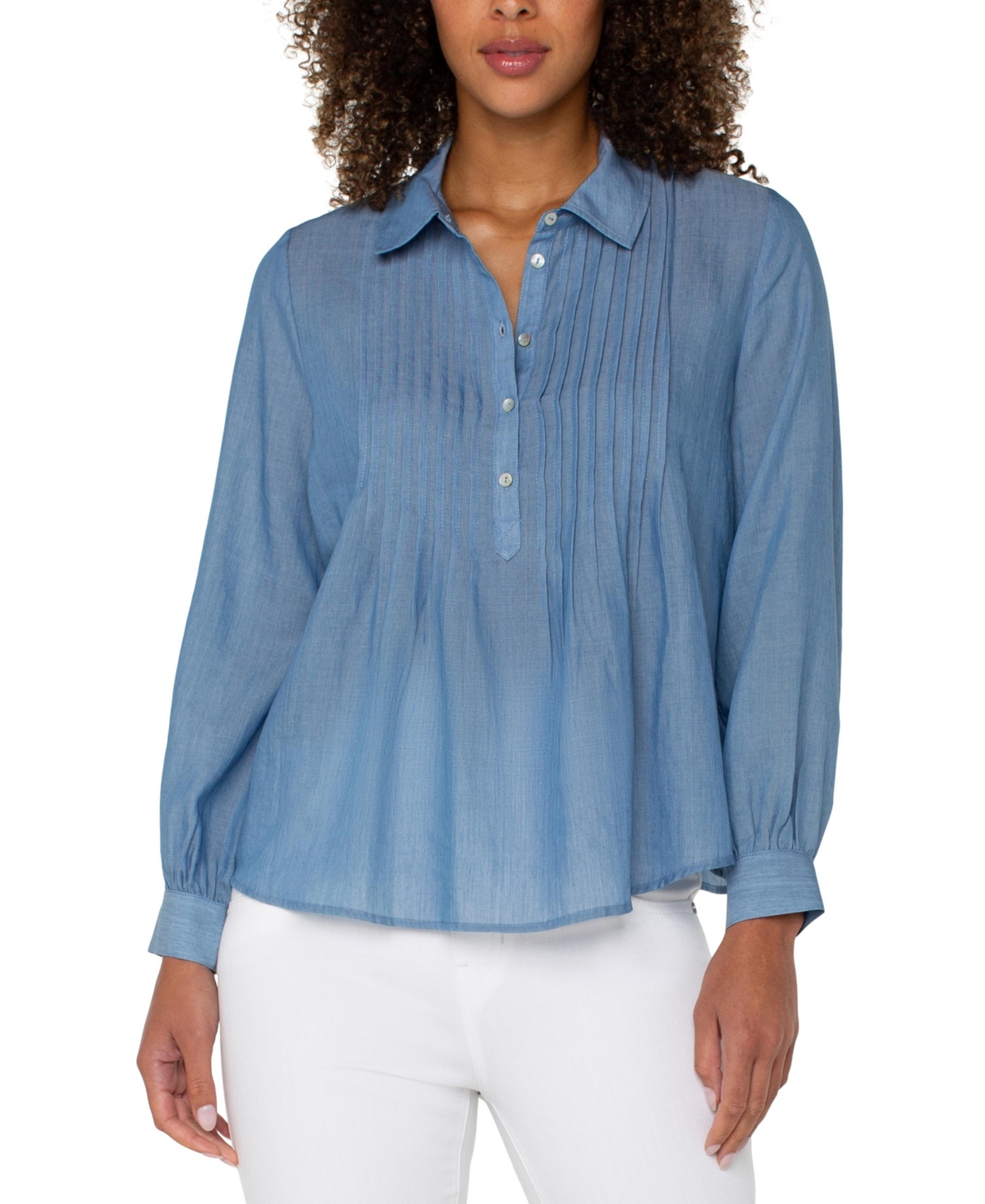 Women's Long Sleeve Pintuck Woven Top - Bridgeton Light
