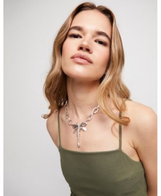 Sterling Silver Plated Central Dragonfly Shaped Necklace