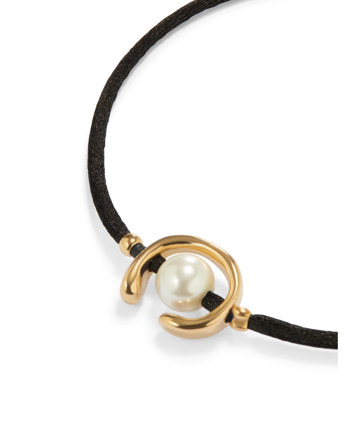 Unode50 18k Gold-plated Black Thread Bracelet With Shell Pearl Accessory. In Black