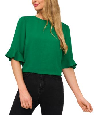 CeCe - Women's Crewneck Ruffled-Cuff Elbow-Sleeve Blouse