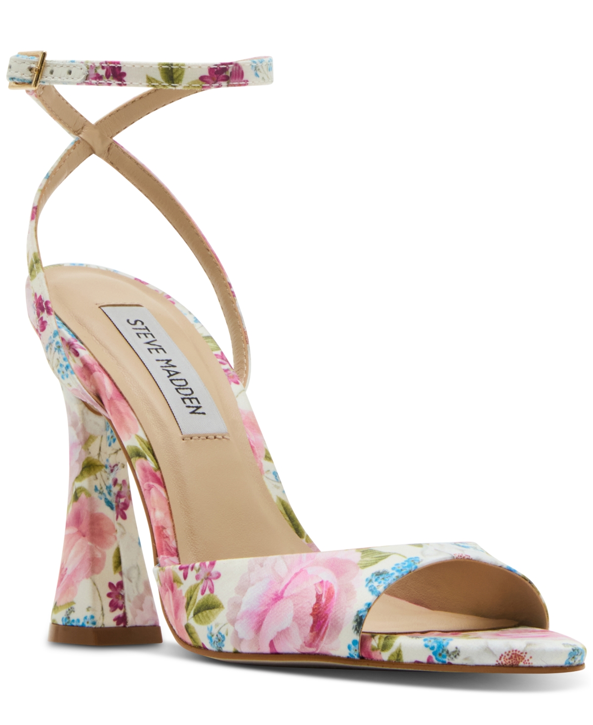 Steve Madden Beki Floral Multi Satin High Heel Ankle Strap Sandals In Floral Multi
