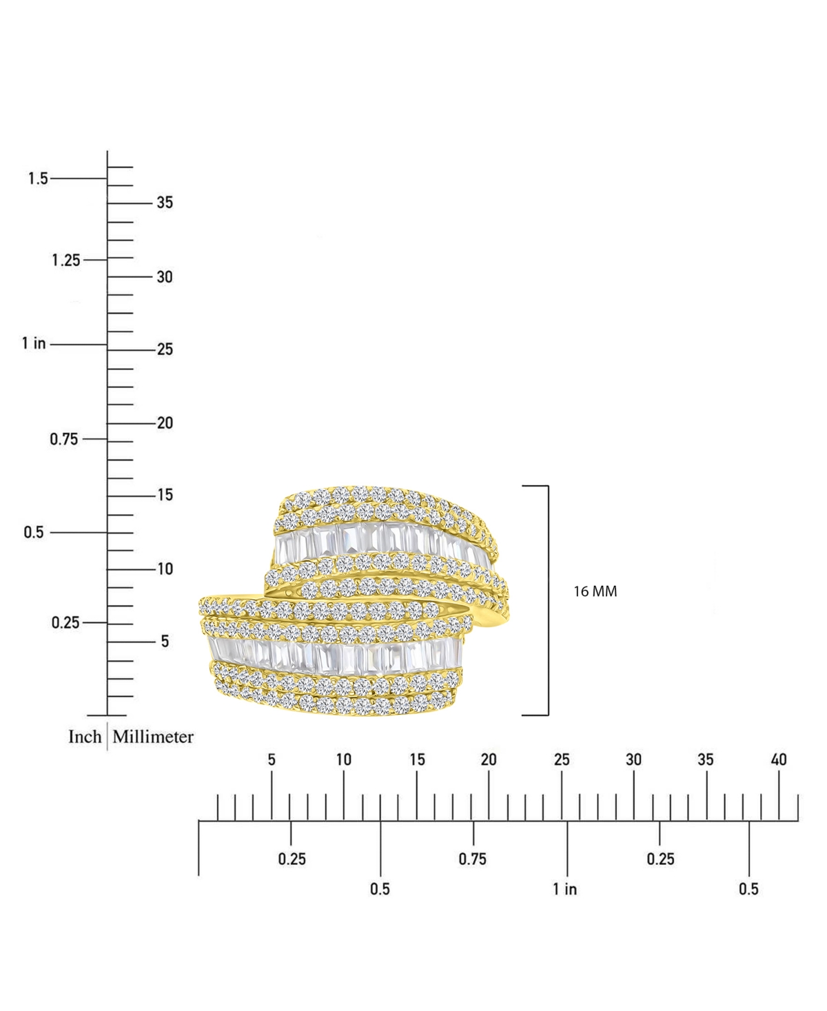 Macy's Cubic Zirconia Curving Multi Row Ring In 14k Gold Over Sterling Silver In Gold