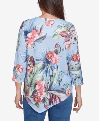 Women's Free Spirit Tropical Print Knit Top with Necklace