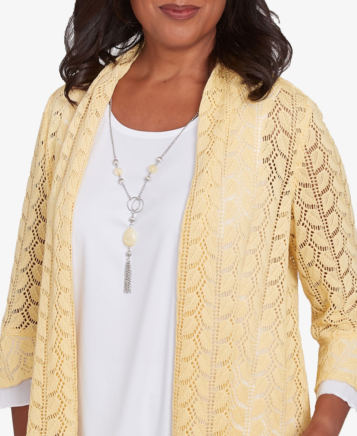 Женский топ Alfred Dunner Dress Code Two in One Pointelle Knit with Necklace, цвет: Buttercup — фото 5