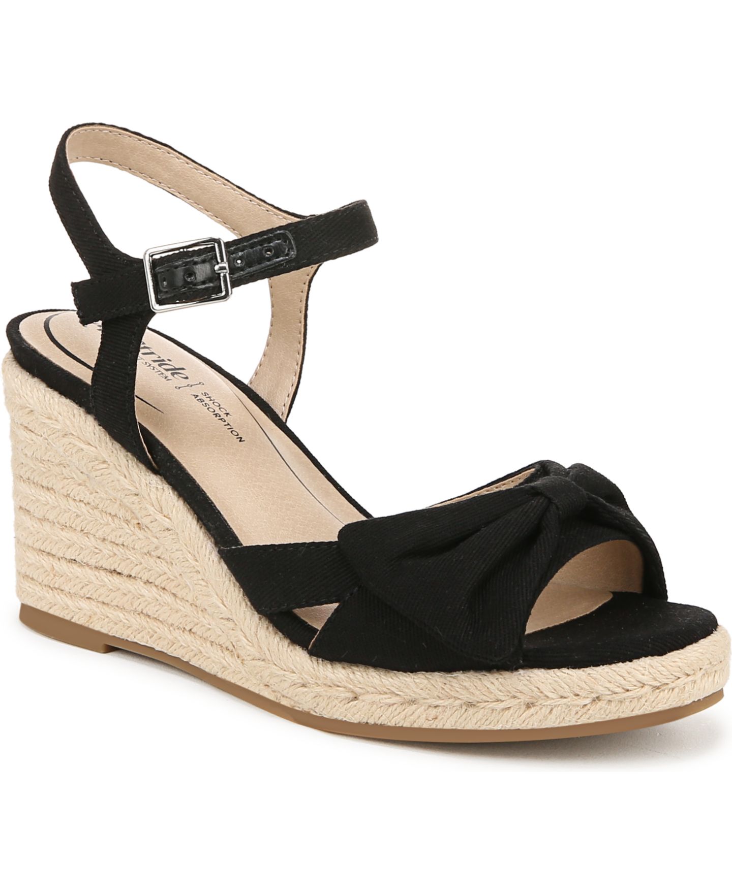 Женские сандалии LifeStride Tahlia Open RoundToe Espadrille Wedge, цвет: Чёрный холщовый — фото 1