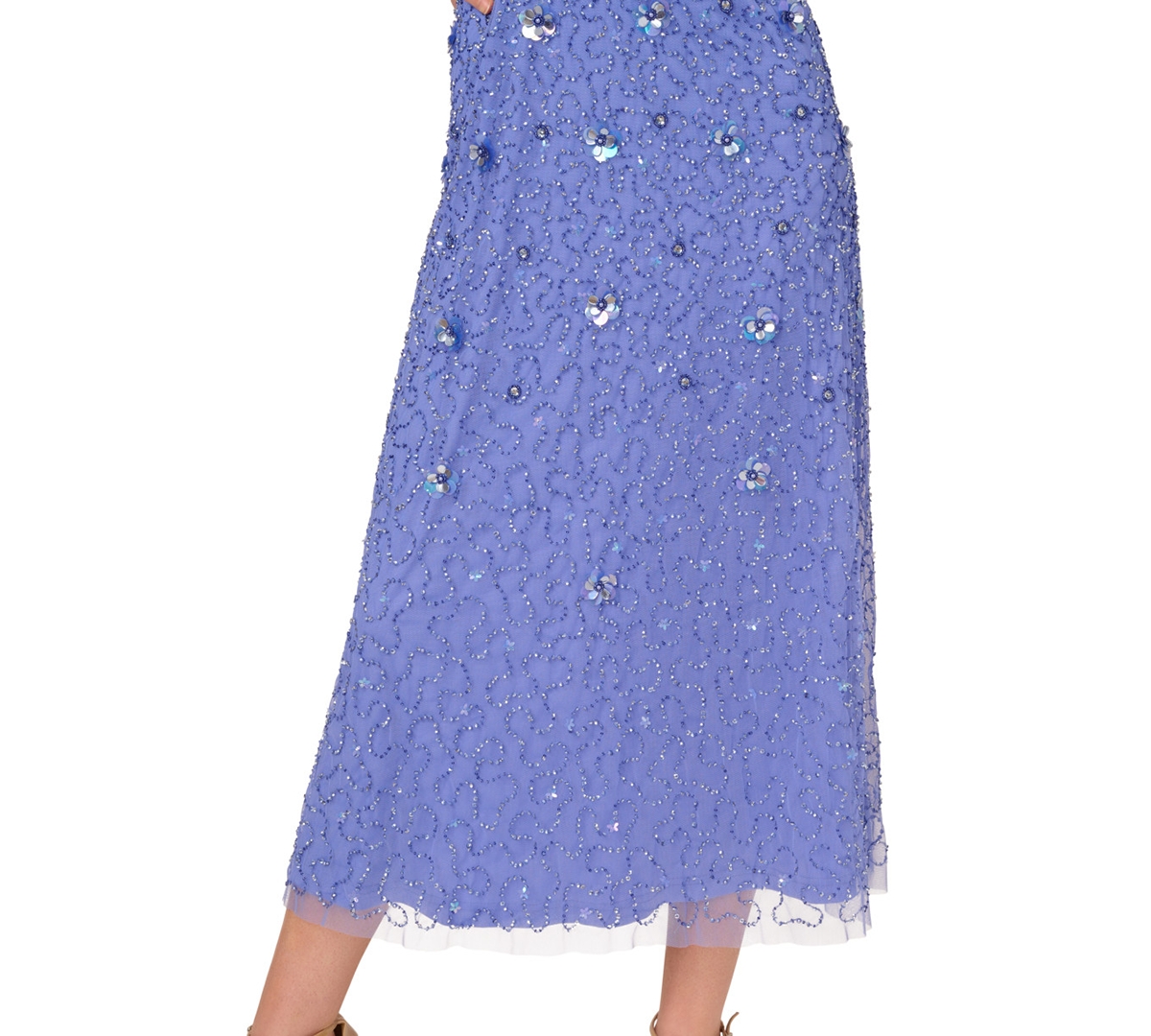 Shop Adrianna Papell Women's Bead Mesh Flutter-sleeve Dress In Peri Blue