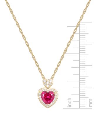 Lab Grown Ruby (1 ct. t.w.), White Sapphire (1/5 ct. t.w.) & Diamond Accent Heart Pendant Necklace in 14K Gold Over Sterling Silver, 18"