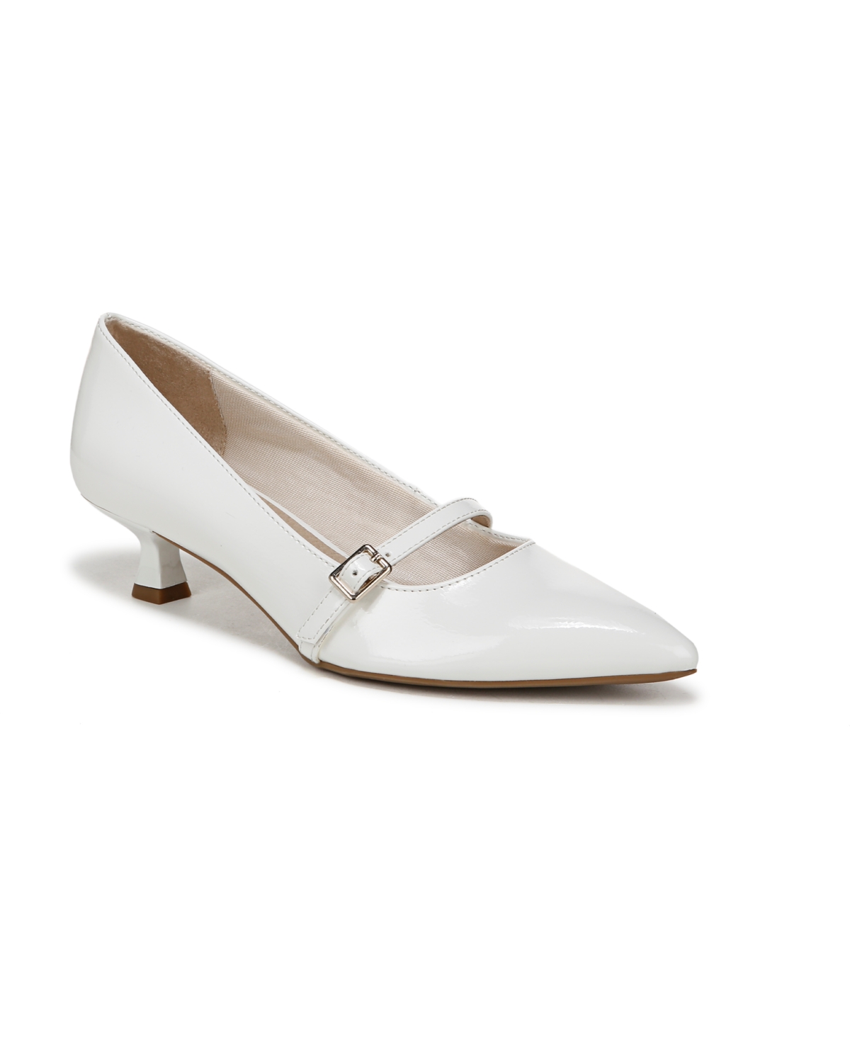LifeStride Women's Madelyn Mary Jane Pointed Toe Kitten Heel Pumps - White Faux Patent