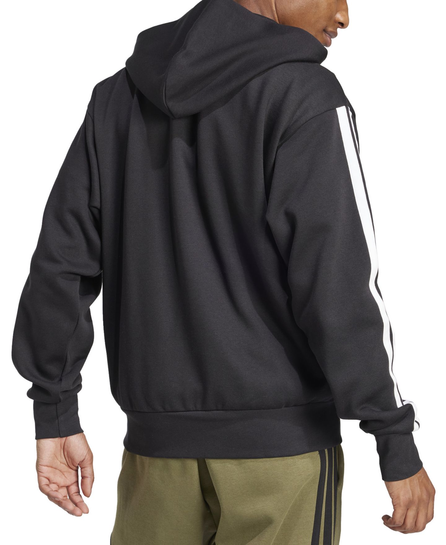 Мужское худи adidas Regular-Fit 3-Stripes Full-Zip Fleece, цвет: Чёрный / Белый — фото 2