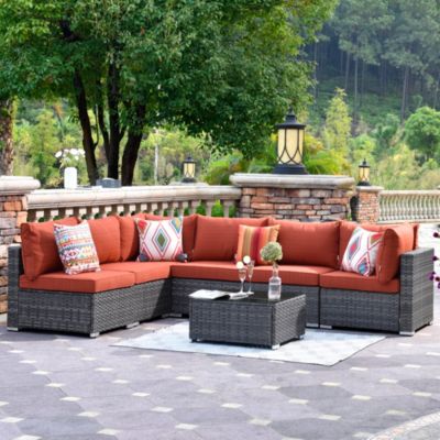 7-Piece Patio Furniture Outdoor Sofa Sets with New Wicker,Cushions and Coffee Table Suitable For patio, garden, backyard, yard and balcony,Navy Blue