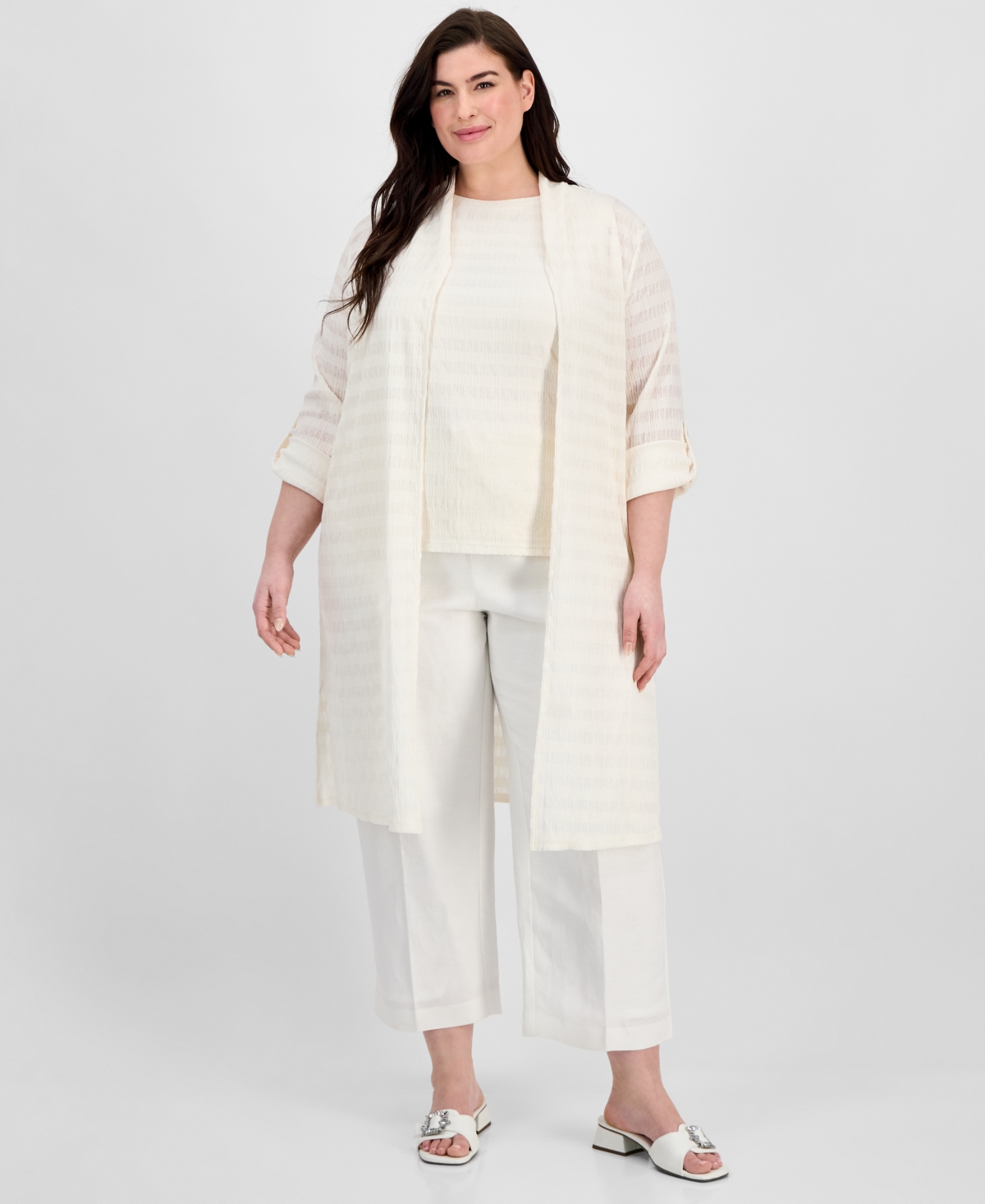 Anne Klein Plus Size Pucker-wave Knit Open-front Cardigan
