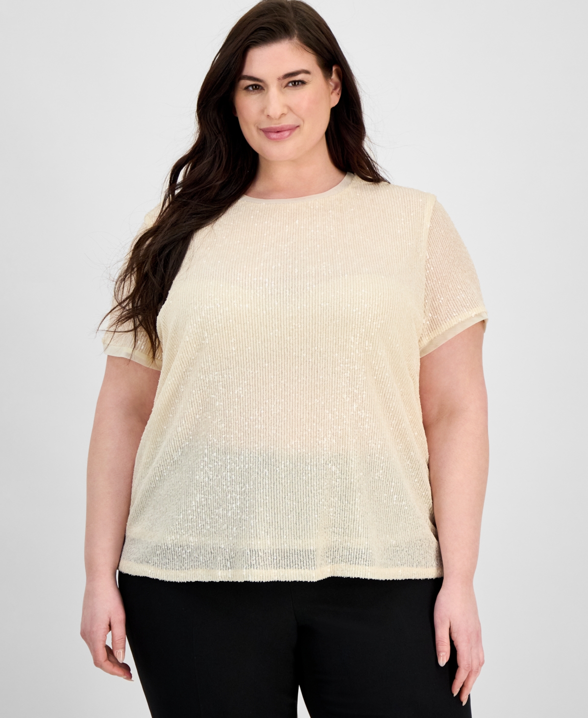 ANNE KLEIN PLUS SIZE SEQUIN MESH BANDED BLOUSE 