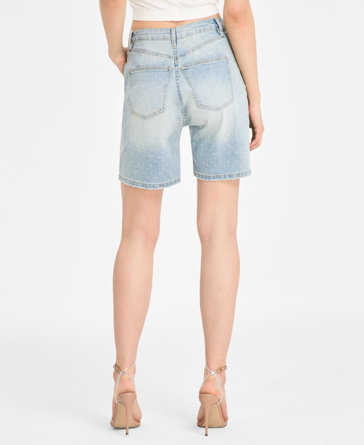 Avec Les Filles High Waist Wide Leg Denim Bermuda Shorts In Mariposa Wash