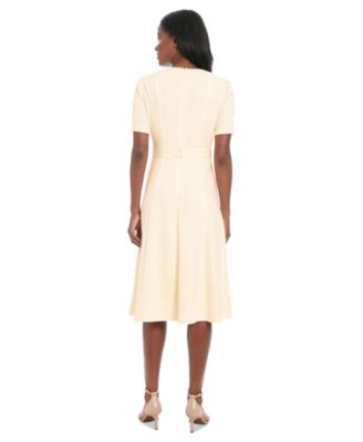 Petite Crewneck Button-Tab Short-Sleeve Midi Dress