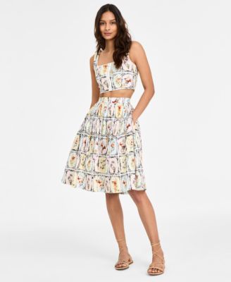 Shop Avec Les Filles Womens Lace Trimmed Cropped Corset Top Printed Gathered Skirt In Garden Letterpress