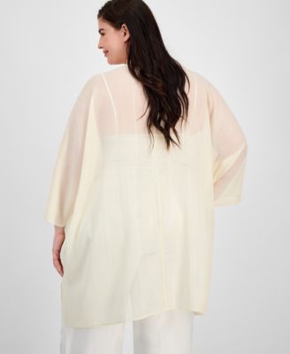 Plus Size Shimmer-Texture  Open-Front Scarf Kimono Cardigan  