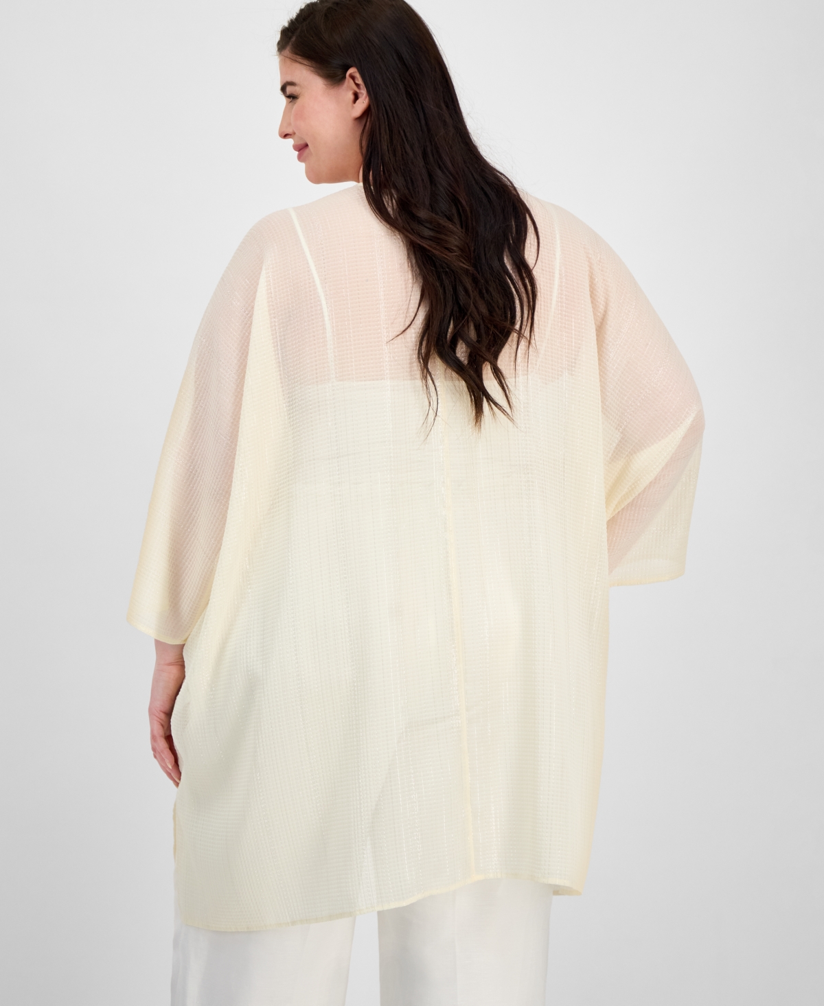 ANNE KLEIN PLUS SIZE SHIMMER-TEXTURE OPEN-FRONT SCARF KIMONO CARDIGAN 