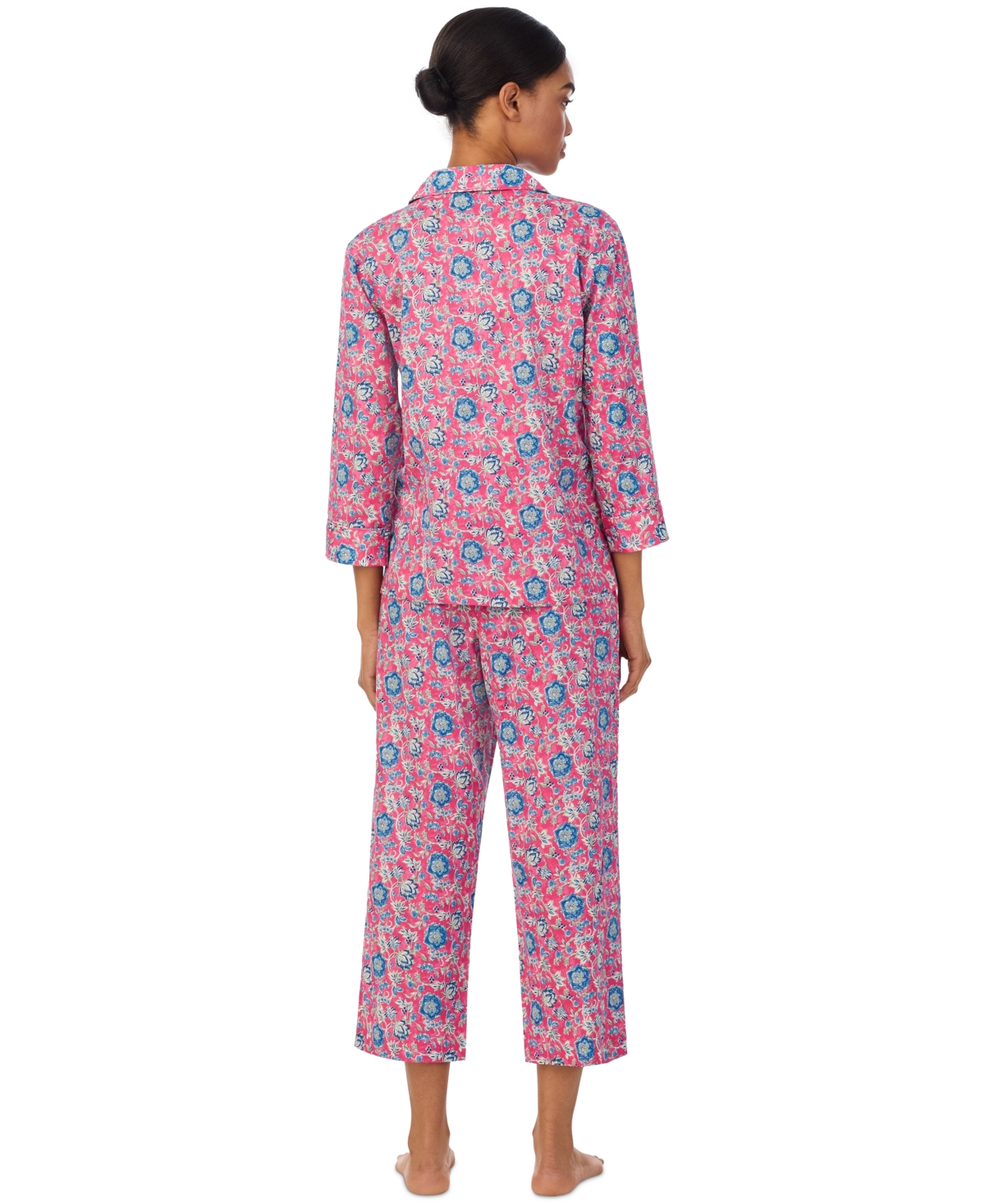 Shop Ralph Lauren Women's 3/4-sleeve Cropped Pajama Set In Red Print