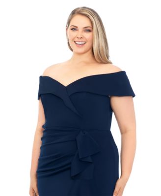 Plus Size Off-The-Shoulder Scuba Crepe Gown