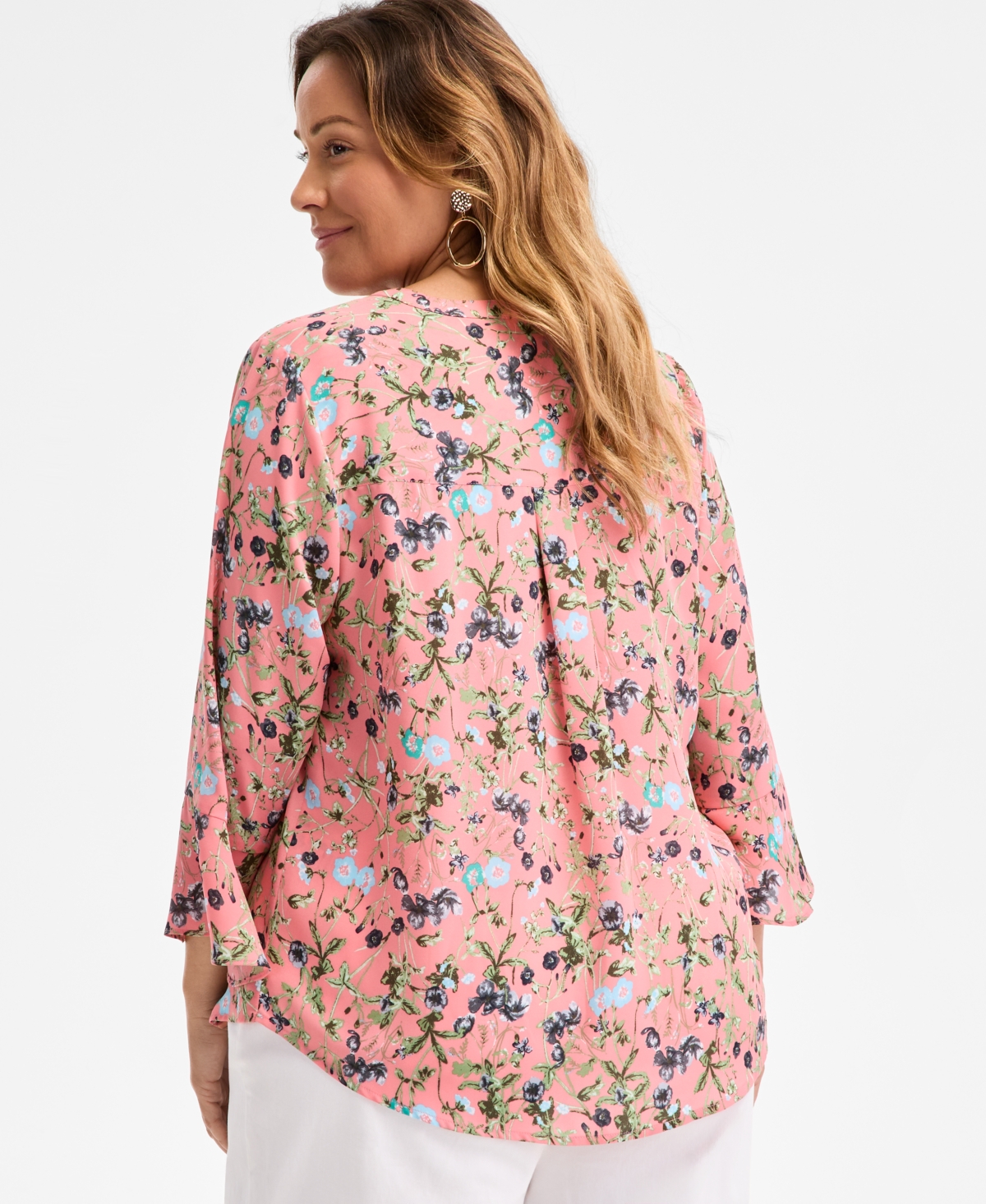Style & Co Plus Size Printed Pintuck Top, Exclusively At Macy's In Floral Salmon