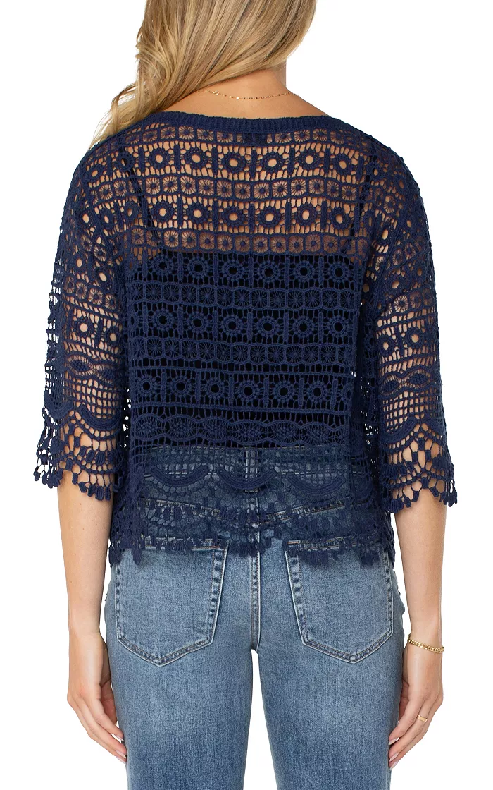 Women's Crochet Lace Short-Sleeve Cotton Bolero Sweater - thumbnail 2