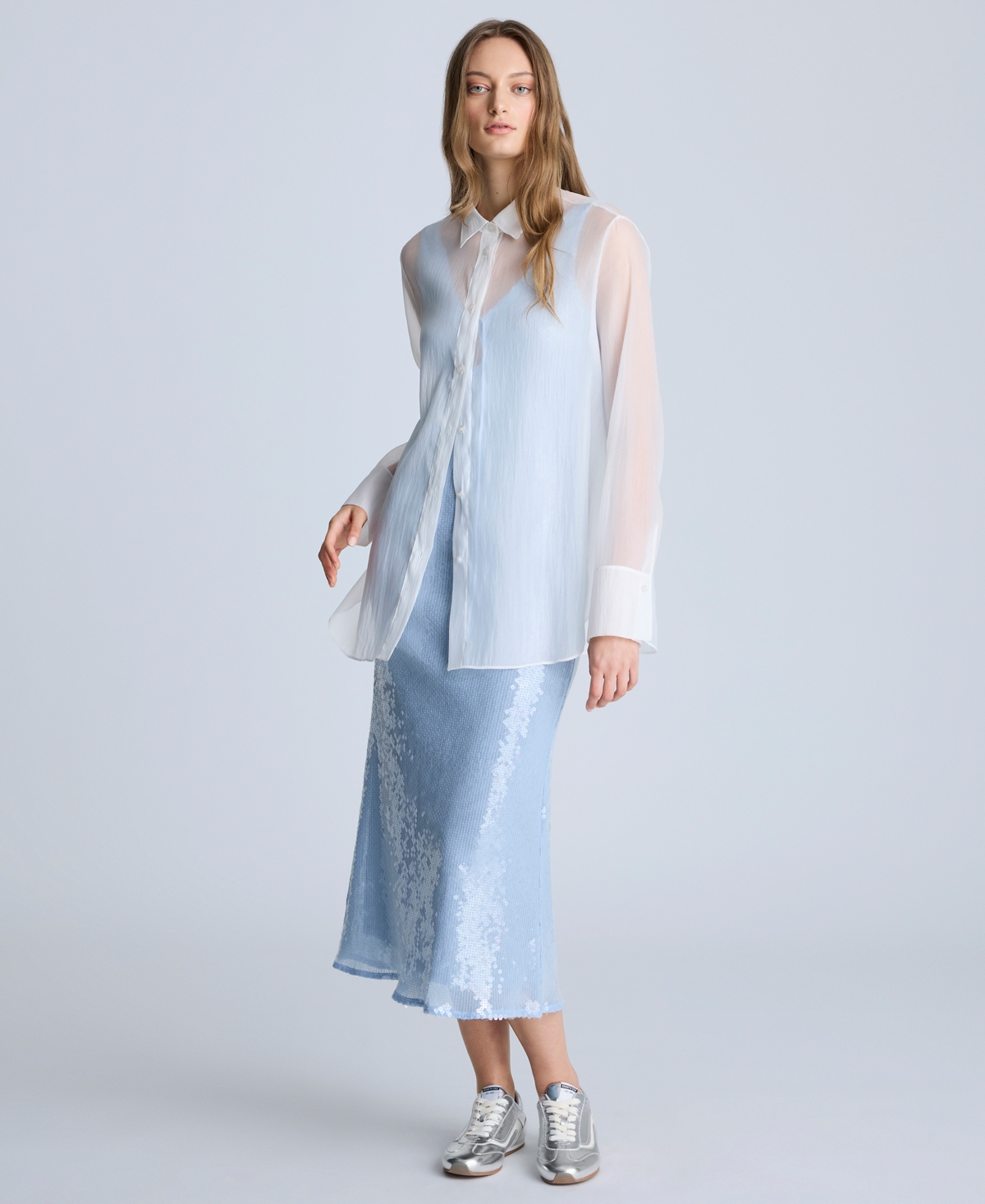Kenneth Cole Sleeveless V-neck Midi Dress In Shadow Blue