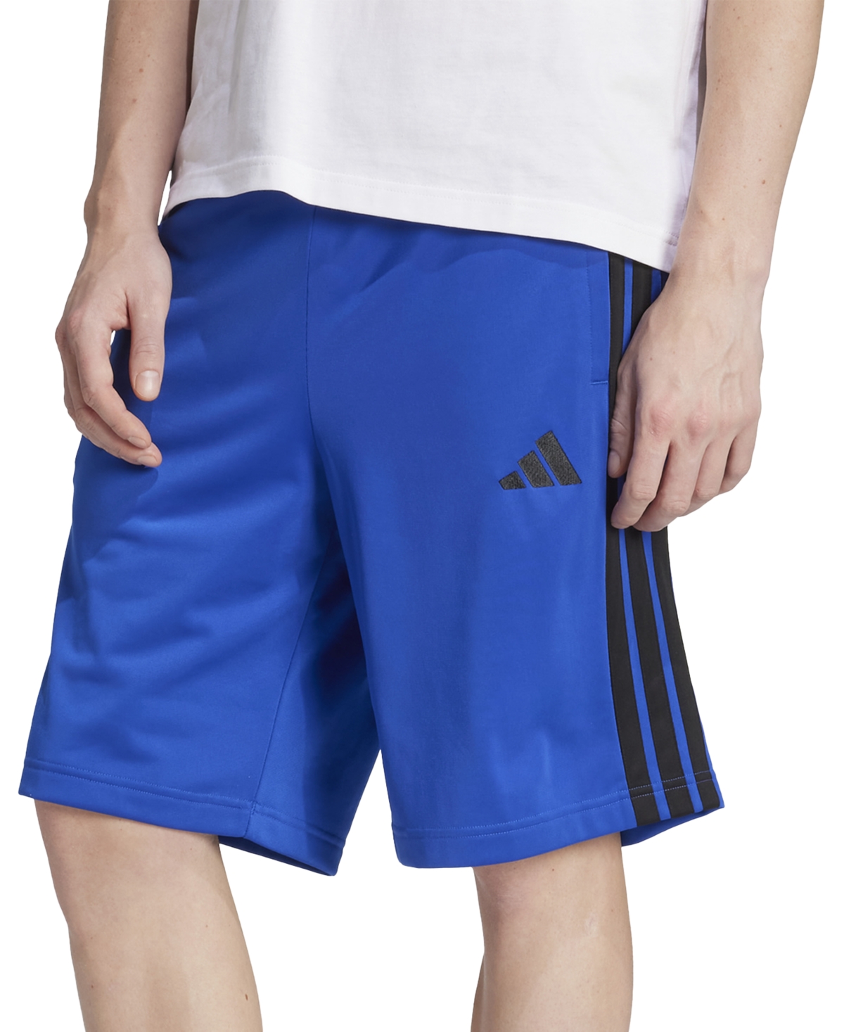 Adidas Originals Men's Essential Three Stripes Fleece Shorts In Blue