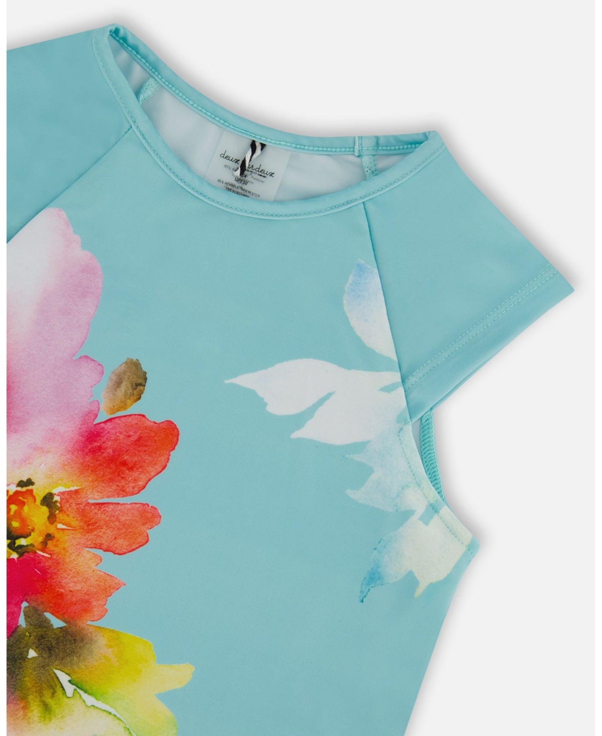 Deux par Deux Girls Printed Two-Piece Swimsuit Turquoise And Pink Flowers
