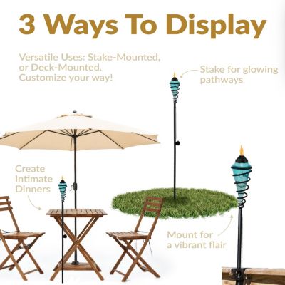Outdoor Adjustable Height Glass and Metal Swirl Patio and Lawn Torch Set