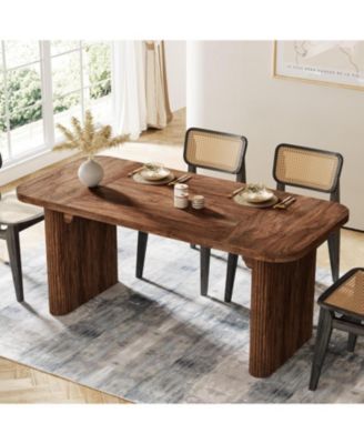 Farmhouse Dining Table for 4-6 People, 62-Inch Modern Kitchen Table with Double Robust Pedestal, Wooden Dinner Table(Only Table)