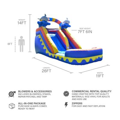 Dolphin Splash 14 Ft Commercial Grade Inflatable Water Slide with Deep Pool (with Blower)
