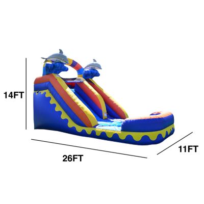 Dolphin Splash 14 Ft Commercial Grade Inflatable Water Slide with Deep Pool (with Blower)