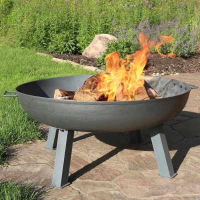 Outdoor Camping or Backyard Round Cast Iron Rustic Fire Pit Bowl with Handles