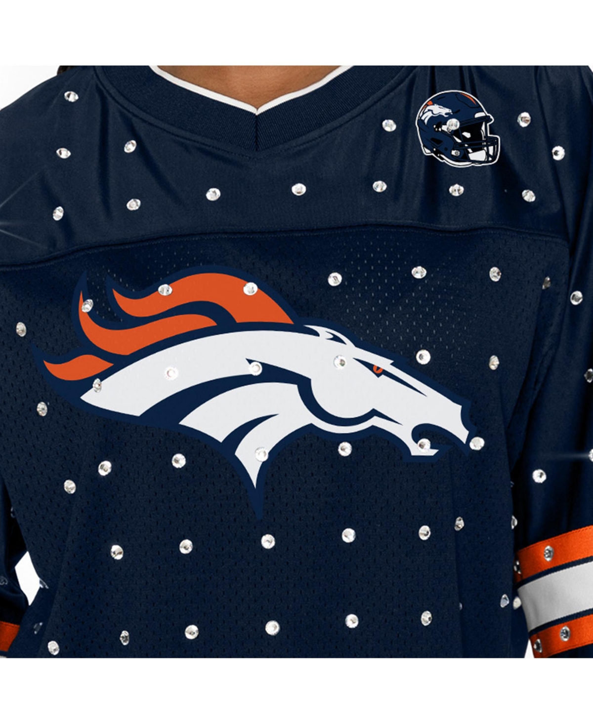 Shop Gameday Couture Women's Navy Denver Broncos Kickoff Time Allover Rhinestone Sports Stripe Jersey V-neck T-shirt
