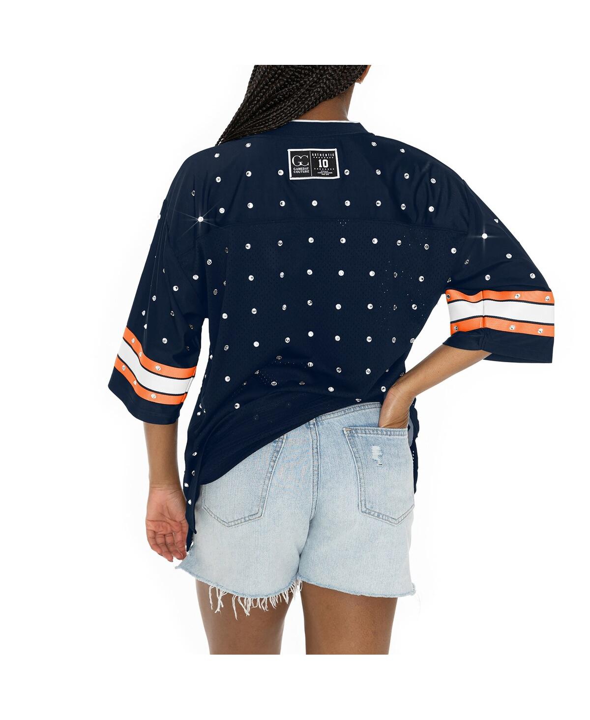 Shop Gameday Couture Women's Navy Denver Broncos Kickoff Time Allover Rhinestone Sports Stripe Jersey V-neck T-shirt