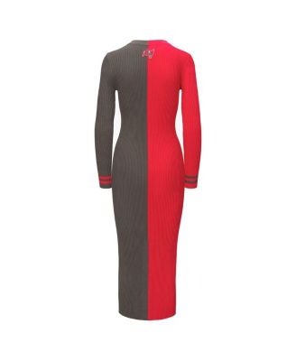 Women's Red/Pewter Tampa Bay Buccaneers Shoko Knit Button-Up Sweater Dress