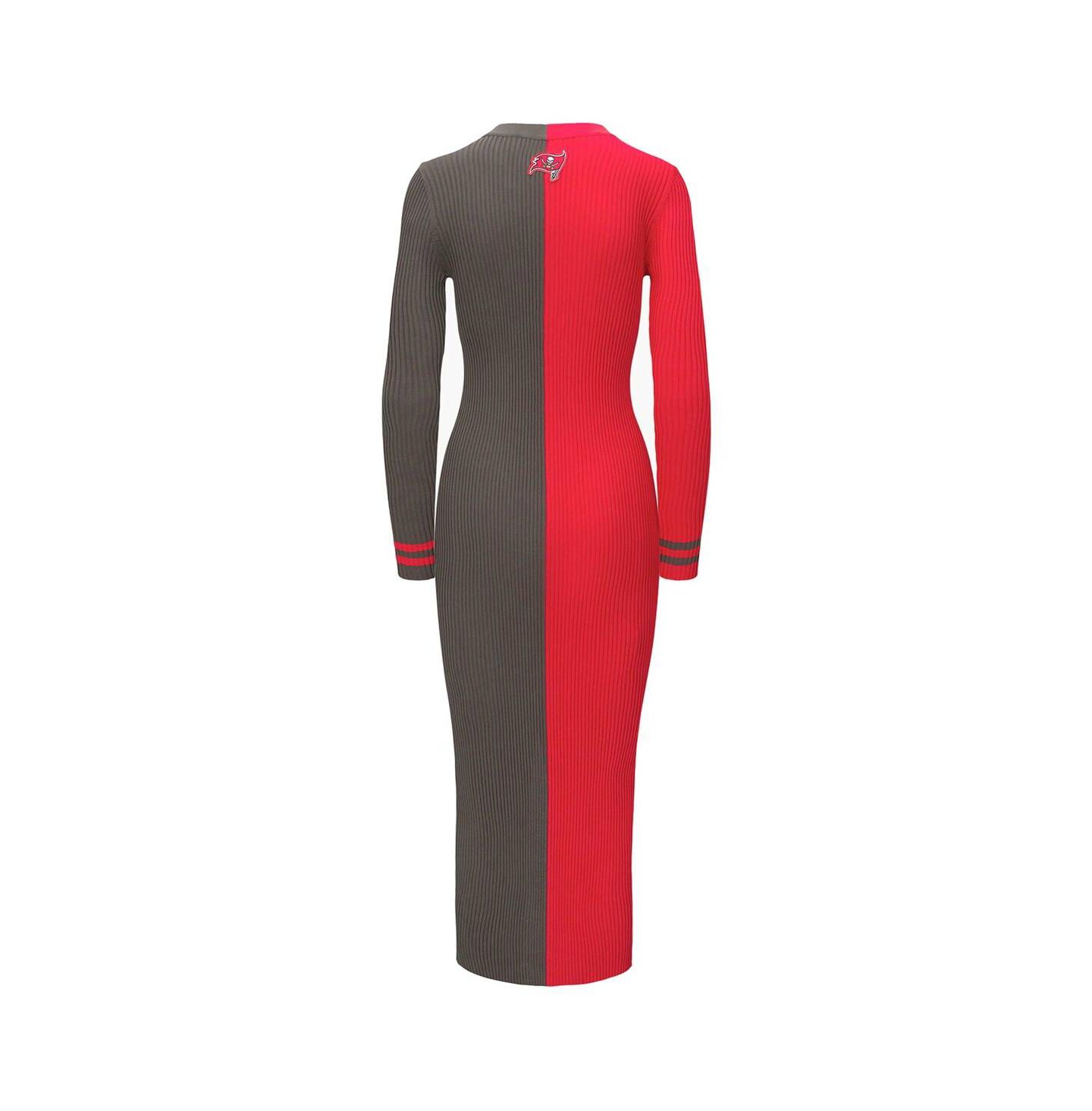 Женское платье STAUD Red/Pewter Tampa Bay Buccaneers Shoko Knit Button-Up Sweater Dress — фото 4