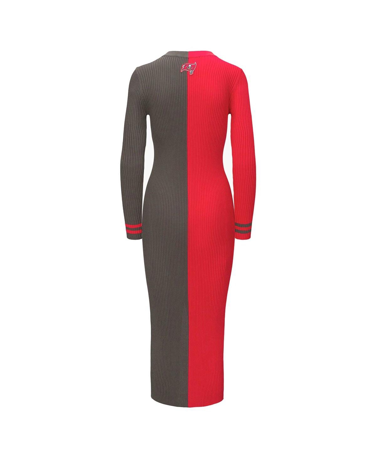 Staud Women's Red/pewter Tampa Bay Buccaneers Shoko Knit Button-up Sweater Dress In Red,pewter