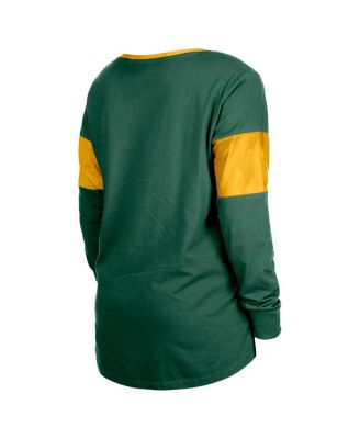 Women's Green Green Bay Packers Lace-Up Notch-Neck Long Sleeve T-Shirt