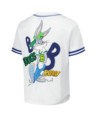 Men's White Looney Tunes Bugs Bunny Hip Hop Bugs Button-Up Baseball Jersey