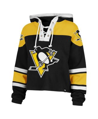 Women's Black Pittsburgh Penguins Cropped Superior Lacer Pullover Hoodie